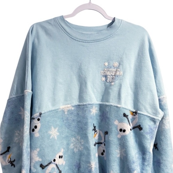 Disney Parks Olaf Festival of Holidays Fleece Spirit Jersey Blue/White Sz Medium - Picture 3 of 10